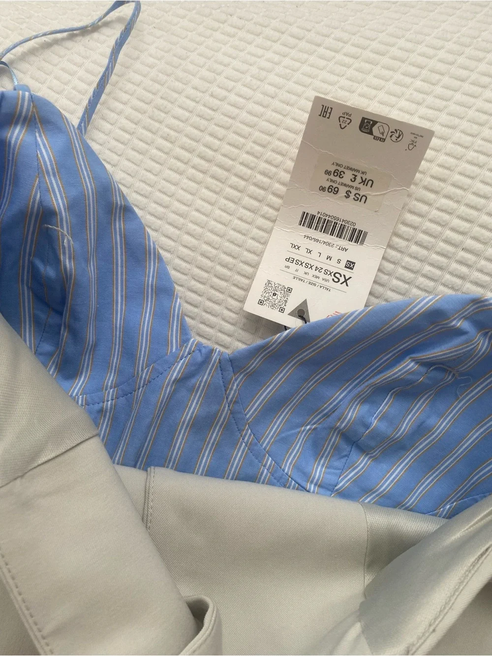 Zara Blue and Beige Striped Bustier dress